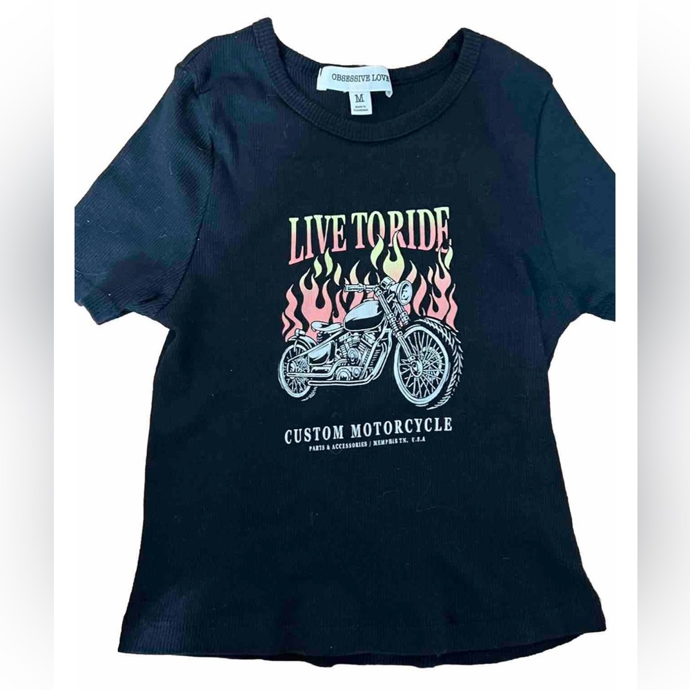 Girls Motorcycle Graphic Teeshirt Live To Ride Obsessive Love Girls Size Med